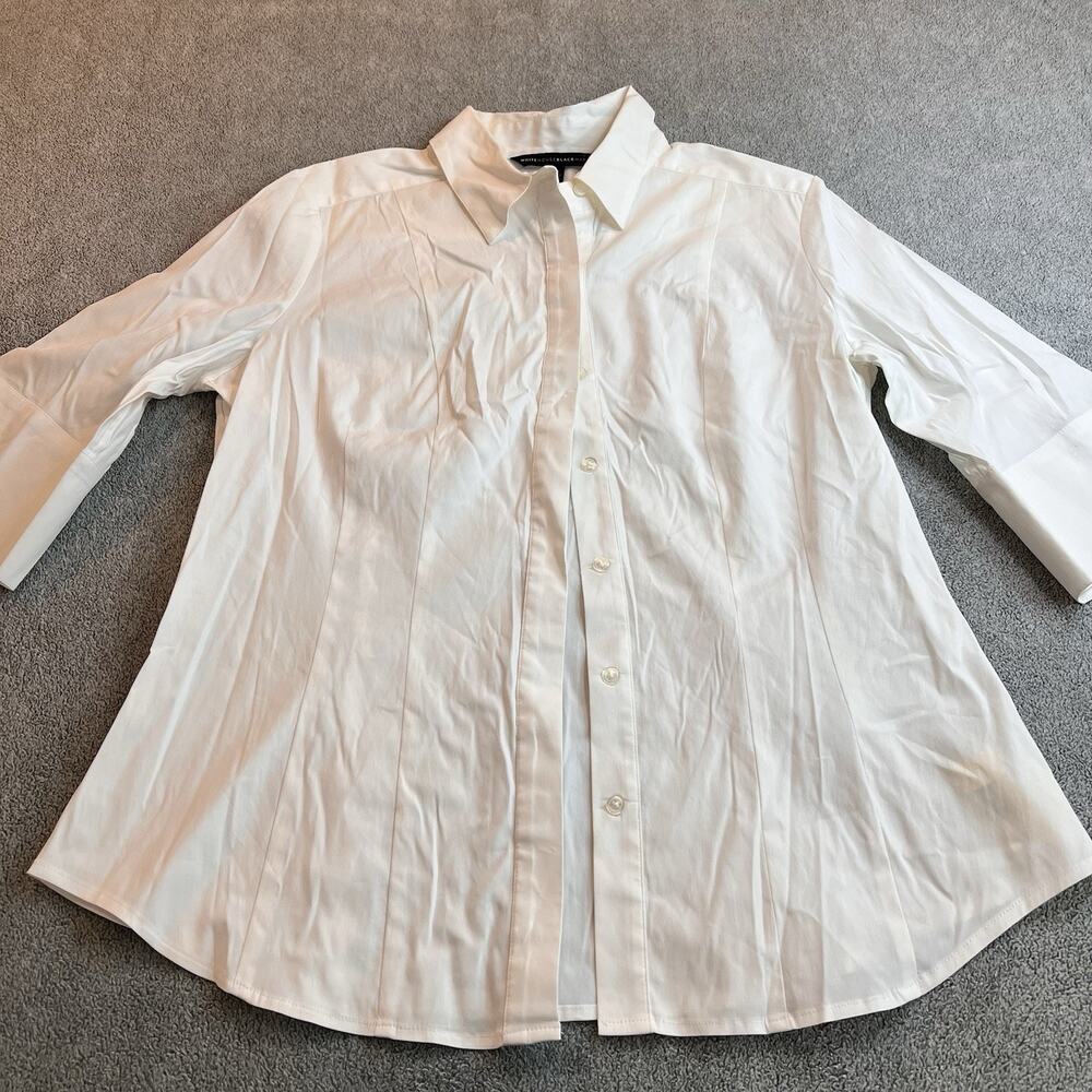White House Black Market White Shirt Front Seamed Structured Blouse 14 B450